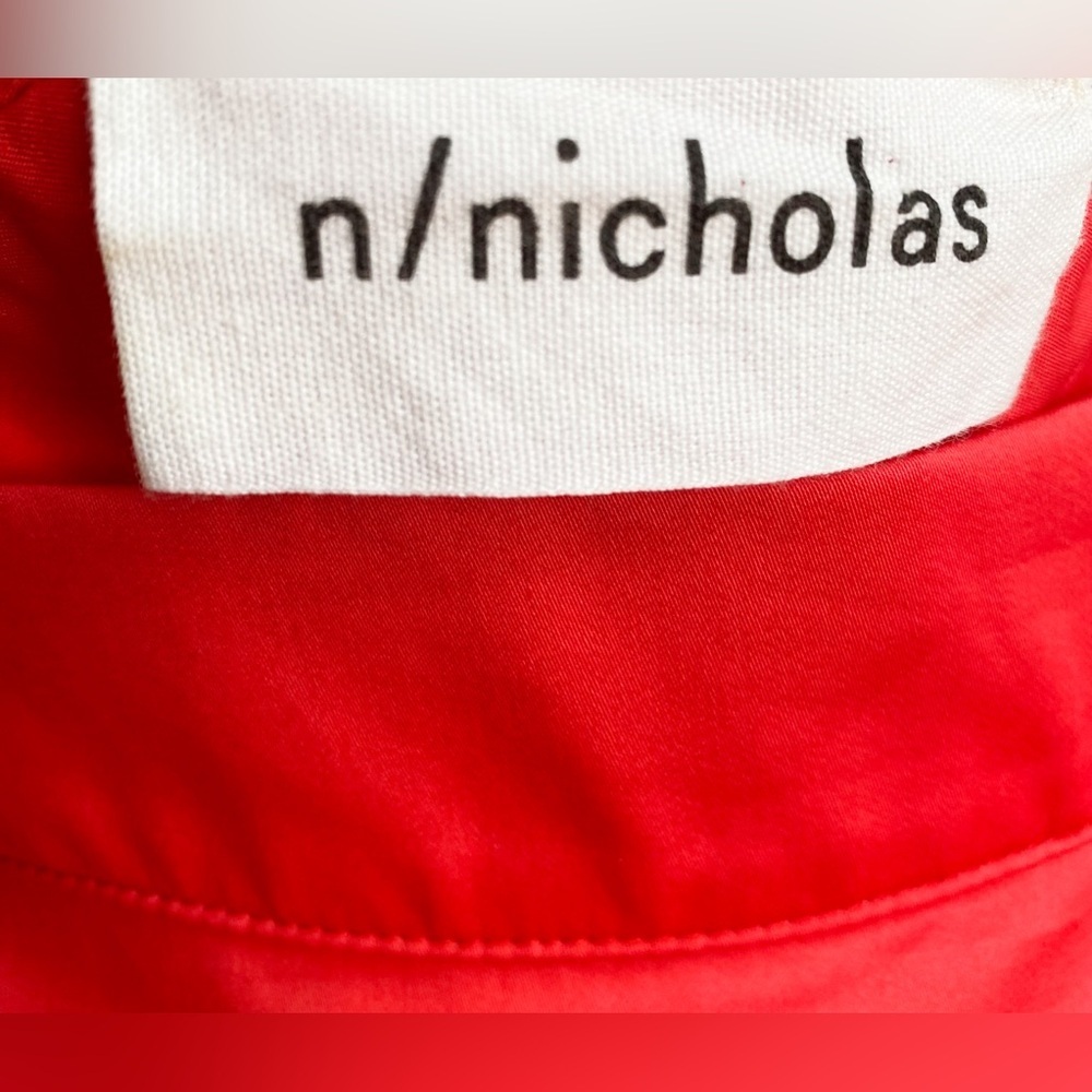 $398 N/Nicholas Red Bell Sleeve Off Shoulder High Low Cotton Mini Dress Vacation - Picture 11 of 13